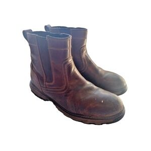 Caterpillar Pelton Leather Brown Safety‎ Boots Men's 12 CAT Work Gusset Pull On